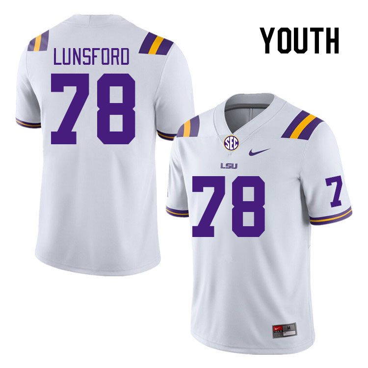 Youth #78 Mason Lunsford LSU Tigers College Football Jerseys Stitched Sale-White - Click Image to Close